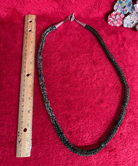 Handmade Viking Knit Necklace Green Tones with Beads Woven Inside