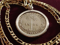 1938 British West Africa Coin Pendant on a 24″ 18KGF Gold Filled Figaro Chain