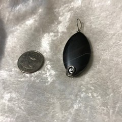 Natural Black Agate Gemstone Pointed Oval Carved Pendant
