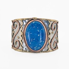 Anju Chunky LAZURITE Gemstone Cuff Statement Bracelet, Mixed Metal Artisan Cuff