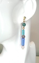 14K Solid Gold Dangle Gemstone Earrings Glass Bead Agate Quartz Handmade Boho