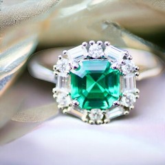 Lab Created Emerald Ring Sterling Silver 925 , May Birthstone , 20th Anniversary