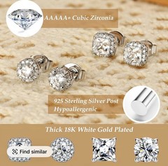4-Pair Hypoallergenic Back Stud Earrings Set for Sensitive Ears, 316L Stainle…