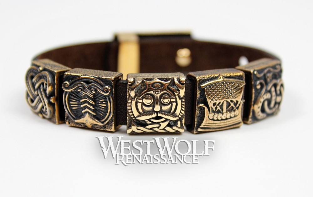 Viking Bronze Bead Bracelet – Ship/Runes/Knot/Odin/God/Dragon/Valknut – S M L XL