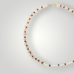 New. Rose Quartz Chips, Garnet, & Freshwater Pearls Artisan CraftedNecklace