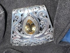 Beautiful M ID Sterling Silver-18k Scroll Work-Citrine Necklace Slider