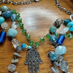 Dancing Moon 3 tier necklace carnelian jasper glass hamsa*