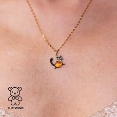Orange Cat Mexican Fire Opal & Diamond Pendant Only 14K Yellow Gold