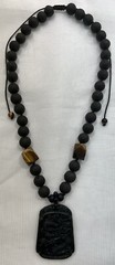 Handmade + Knotting Unique 20”~32” Adjustable Necklace with Lava, Jade Dragon