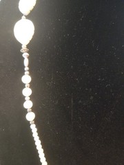 Genuine large carved mother of pearl leaf necklace – 26″ & Earrings M