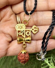 Gold Plated Lord Shia Shiv jis Rudraksha Pendant, Necklace, Assorted Black Cord