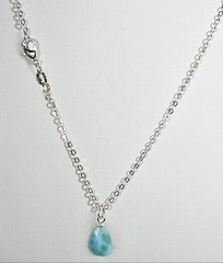AAAA Dominican Larimar tear drop stone pendant on 18 inch sterling silver chain