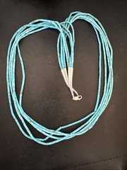 Native Blue Turquoise Heishi 5 Strand Sterling Silver Necklace 24” 19458