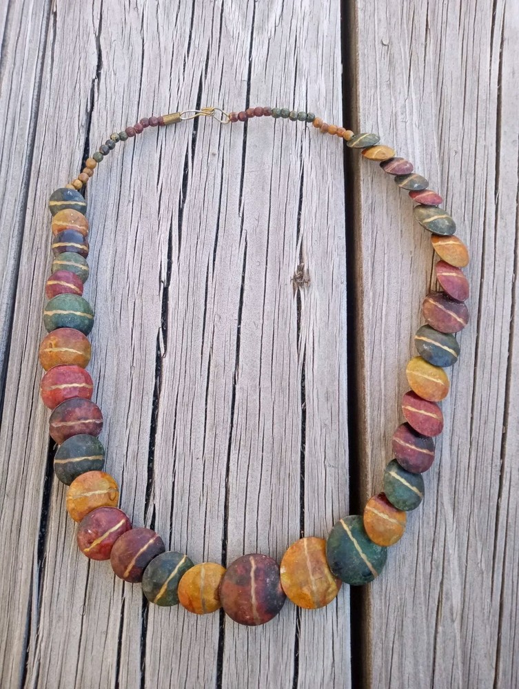 Vtg Artisan Brass Necklace Statement Painted Metal