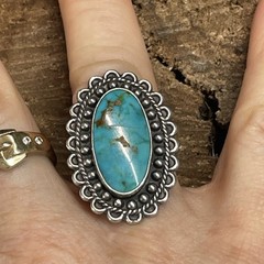 Navajo Royston Turquoise 925 Sterling Silver Statement Ring Signed-Sz 6.25