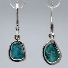 Natural Raw Cut Blue APATITE Earrings Rough Cut – 925 STERLING SILVER #901-13e