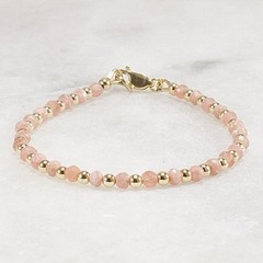 3.5mm Rhodochrosite Bracelet, Dainty Blush Gemstone, 14k Gold Filled