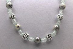 Handcrafted 24″ silver, clear, and multicolor acrylic beads necklace