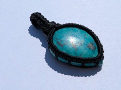 Natural Turquoise Stone Cord Wrapped Macrame Pendant Charm. 41mm x 22mm. 3 Grams