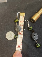 ⬇️Lava Rock and Black/green bead dangle Earrings