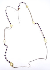 Peruvian KUDZU Filigree Gold Plated Fuchsia Gemstone Necklace 36 in