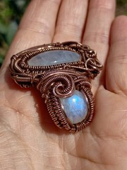 Moonstone Mushroom Pendant Copper Wirewrap Eyeball Handmade