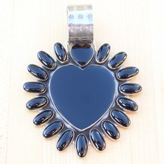 Extra Large Oversized Dan Dodson Onyx Heart Pendant on Multi Strand Necklace