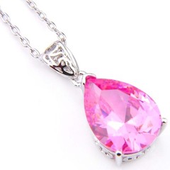 European Huge Drop Design Sweet Pink Topaz Gemstone Silver Necklace Pendants New