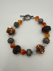 Handmade Artisan Lampwork Glass Bead Bracelet Bali Style Toggle Clasp