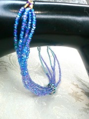 Blue Bead Bracelet Two Tone Glass Multi Strand Rhinestone Adjustable Handmade