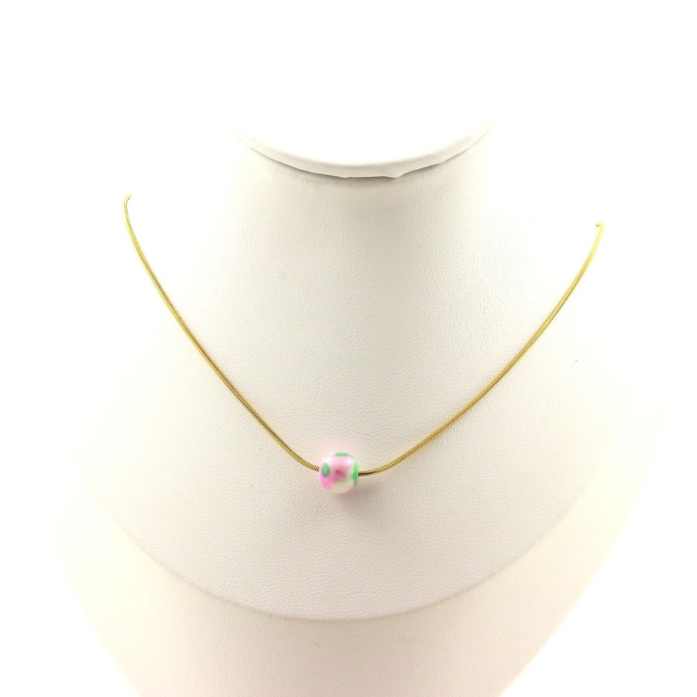 Necklace 1 Pearl Jasper Pink Green 0 5/16in Chain Steel Golden Stainless