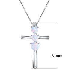 Xmas Rainbow White Fire Opal Gemstone Fashion Silver Cross Necklace Pendants
