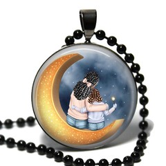 Grandma Grandchild Love Bonding Family Glass Top Pendant Necklace Love Nana Gift