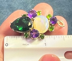 Jelly Opal, Amethyst + Chrome Diopside Silver Pendant. 1.5″ + 6g *Video*
