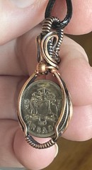 Handmade copper wire wrapped 1979 Barbados Ten Cent Coin Pendant 8f