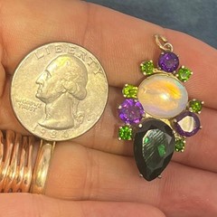 Jelly Opal, Amethyst + Chrome Diopside Silver Pendant. 1.5″ + 6g *Video*