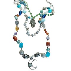Dancing Moon 3 tier necklace carnelian jasper glass hamsa*