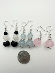 Handmade Sterling Silver Wire Gemstone Bead Earrings Set