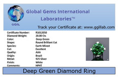 20 Ct Certified Deep Green Diamond Ring, Great Sparkle, FREE Studs