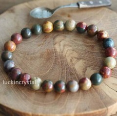 Natural Picasso Jasper 8mm Beads Crystal Healing Reiki Stretch Men Cool Bracelet