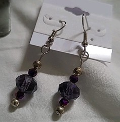 3 Pair Cosume Earrings Hand Beaded Purple Color W/ Silver Over Copper Ear Hooks