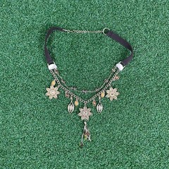 Vintage 90s Y2K Fairycore Brown Floral Charm Choker Necklace