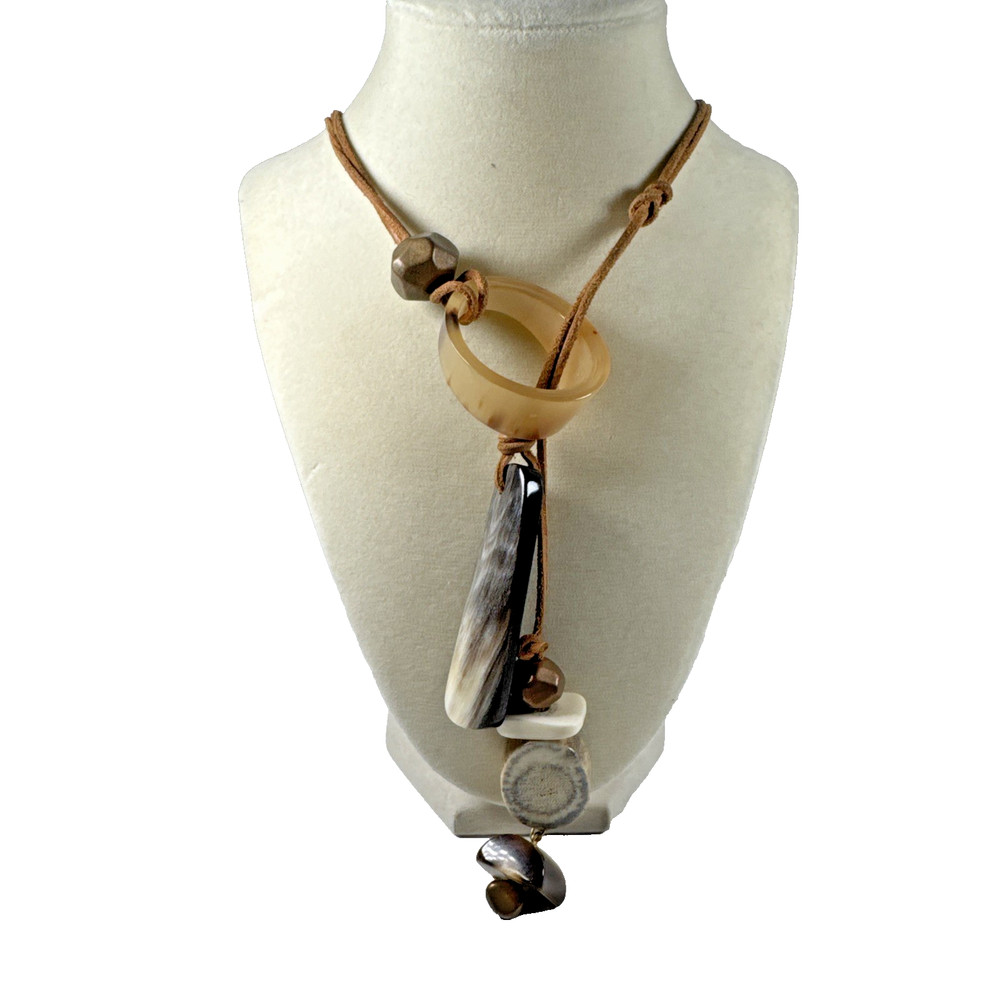 Vtg. Handmade 1980s ESTATE Adjustable Choker Hippie Leather & Natural Stones