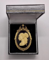 Black Woman Gold Brooch or Pendant Beautiful African American with Braids Cameo