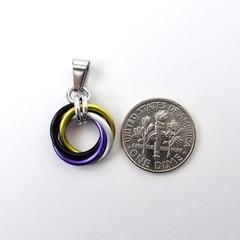 Nonbinary pride pendant, chainmail love knot handmade by TattooedAndChained