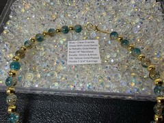 Handmade Blue Clear Gold Crackle Glass & Metal Bead Necklace 18k GP Earrings Z