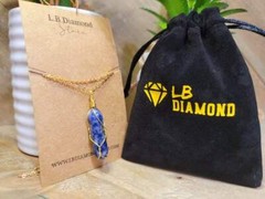 Natural Blue Soladite Handmade Point Necklace Hexagon Chain Gold wire wrapped Pe
