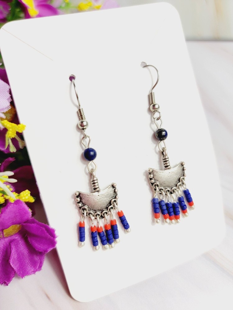 Earrings Oriental Turkish Folk Style with Turquoise, Ethnic, Bohemian, Silver