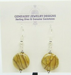 Sterling Silver Natural PICTURE JASPER Disc Dangle Earrings #2944…Handmade USA