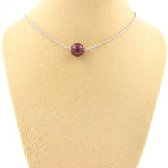 stones And Minerals. Necklace 1 Lepidolite Pearl 8 Mm. Stainless Steel Chain